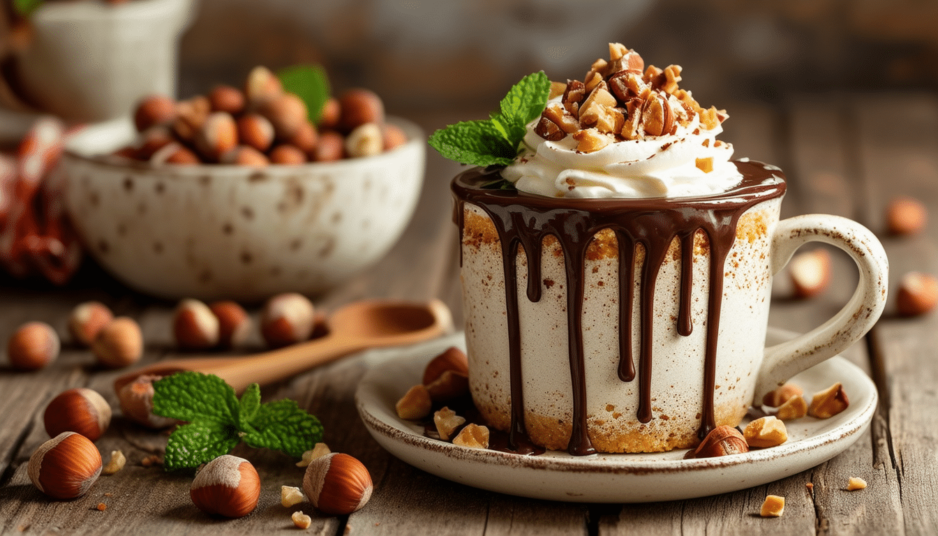 indulge in the rich and decadent flavors of our hazelnut heaven mug cake! this quick and easy single-serving dessert is perfect for satisfying your sweet tooth with its moist texture and delicious hazelnut goodness. ready in just minutes, it's the ultimate treat for any chocolate lover!