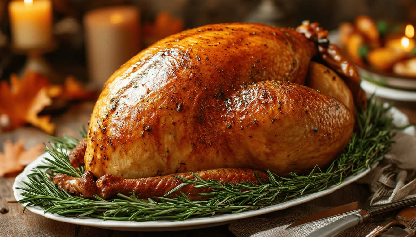 indulge in the succulent flavors of herb-butter roasted turkey, featuring a perfectly juicy turkey infused with a delightful herb butter blend. ideal for holiday feasts or special gatherings, this mouthwatering dish will impress your guests and elevate your culinary experience.
