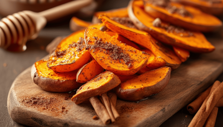 indulge in the delightful taste of honey cinnamon roasted sweet potatoes. these caramelized sweet potatoes are perfectly drizzled with honey and sprinkled with fragrant cinnamon, making for a sweet and savory dish that's ideal for any occasion.