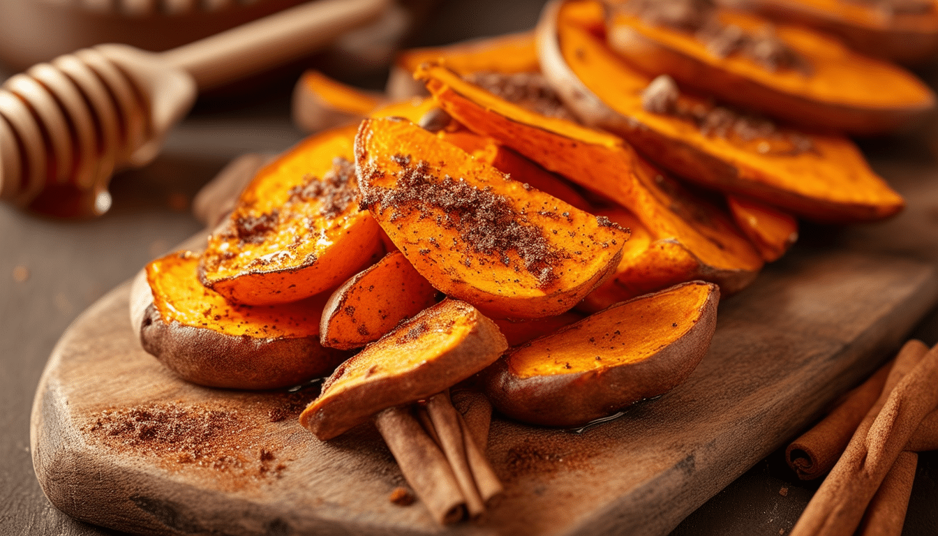 indulge in the delightful taste of honey cinnamon roasted sweet potatoes. these caramelized sweet potatoes are perfectly drizzled with honey and sprinkled with fragrant cinnamon, making for a sweet and savory dish that's ideal for any occasion.