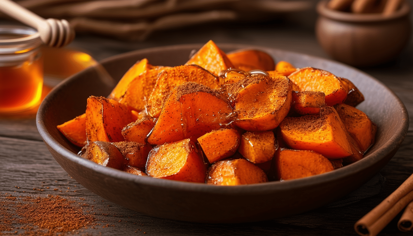 indulge in the deliciousness of honey cinnamon roasted sweet potatoes. these caramelized sweet potatoes are perfectly drizzled with honey and sprinkled with aromatic cinnamon, creating a mouthwatering dish that's both sweet and savory. perfect as a side dish or a wholesome dessert!