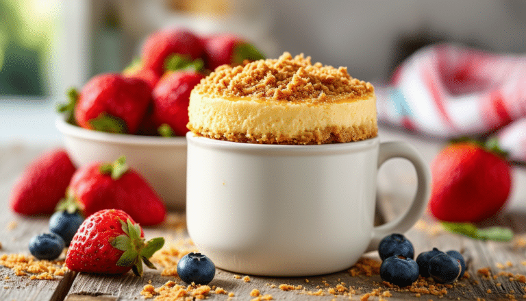 indulge in a quick and delicious treat with our instant cheesecake mug cake! perfect for satisfying your sweet cravings in just minutes, this easy recipe is creamy, rich, and made for one. enjoy the perfect cheesecake indulgence right from your microwave!