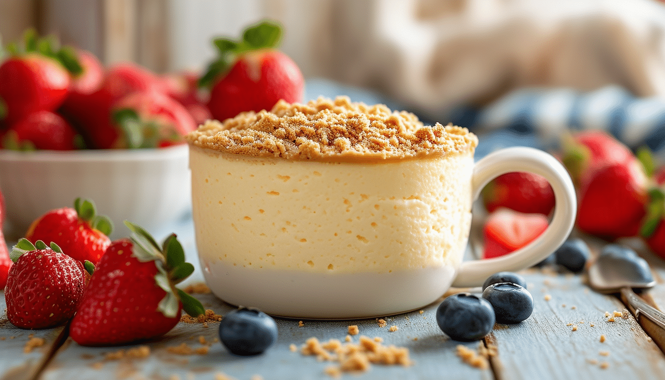 enjoy a quick and delicious dessert with our instant cheesecake mug cake recipe. this easy-to-make treat combines rich cheesecake flavors with the convenience of a microwave, perfect for satisfying your sweet tooth in just minutes!