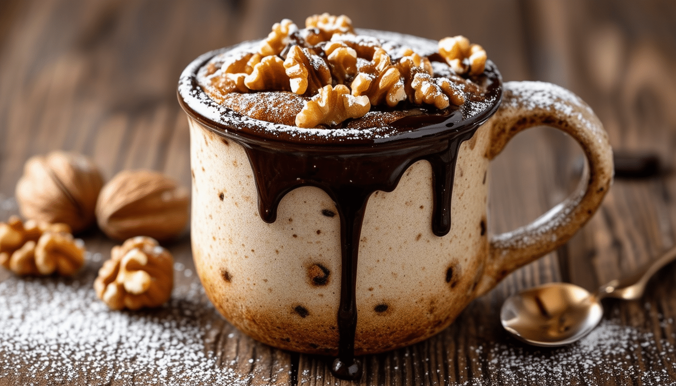 indulge in the rich flavor of our mocha walnut mug cake, a quick and easy treat perfect for coffee lovers. this delightful dessert combines the robust taste of mocha with the crunch of walnuts, all made in a single mug for a speedy and satisfying sweet fix!