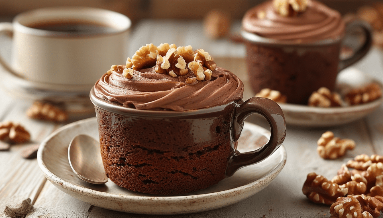 indulge in the delightful flavors of our mocha walnut mug cake – a quick and easy treat perfect for coffee lovers! rich chocolate mixes with robust coffee and crunchy walnuts to create a moist, delicious dessert ready in minutes. ideal for a sweet craving or a cozy night in!