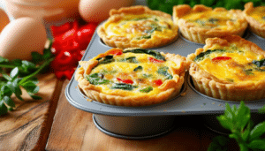 delight in easy-to-make muffin tin quiches, perfect for a portable breakfast! bake fluffy eggs packed with fresh vegetables and gooey cheese in convenient muffin tins. enjoy a delicious and nutritious bite on the go!