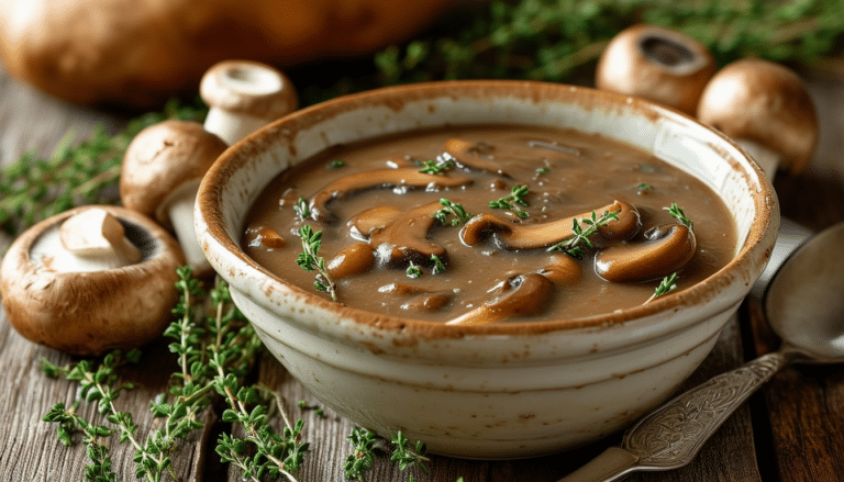 discover the perfect blend of umami and herbs with our mushroom and thyme gravy. this rich vegetarian gravy is ideal for enhancing your holiday turkey, offering a deliciously savory option that everyone will love.