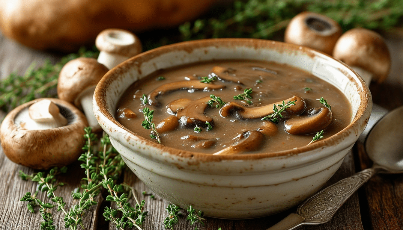 discover the perfect blend of umami and herbs with our mushroom and thyme gravy. this rich vegetarian gravy is ideal for enhancing your holiday turkey, offering a deliciously savory option that everyone will love.