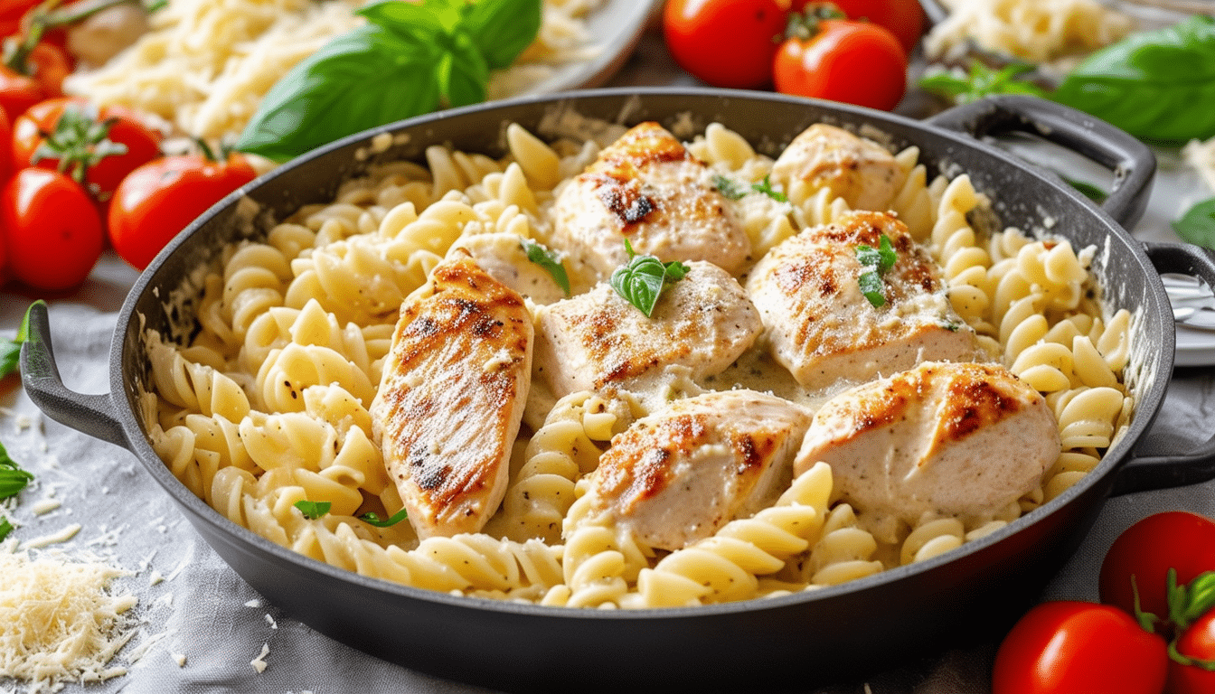 enjoy a creamy and delicious one-pot chicken alfredo pasta recipe that's easy to make and perfect for a quick weeknight dinner. this one-pot meal combines tender chicken, al dente pasta, and a rich alfredo sauce, delivering comfort and flavor in every bite!
