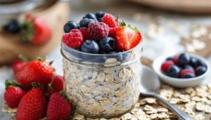 enjoy a nutritious and delicious breakfast with our overnight oats recipe! simply mix rolled oats with your favorite milk, top with fresh berries, and let it sit overnight for a creamy, refreshing start to your day.