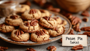 indulge in the delightful taste of pecan pie in a bite-sized treat with these pecan pie mini cookies. this easy recipe combines the rich flavor of pecans and the sweetness of caramel in a perfect cookie form, making them a great addition to any dessert table or a simple sweet snack. perfect for holidays or parties!