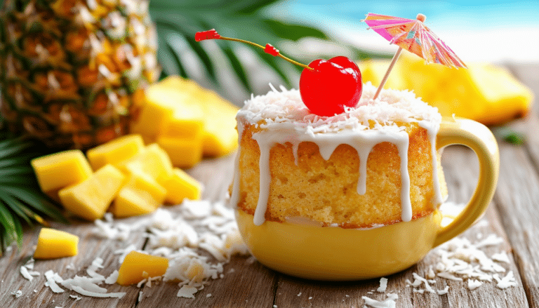 indulge in a tropical treat with our pina colada mug cake! this quick and easy recipe combines the delightful flavors of pineapple and coconut in a soft, fluffy mug cake, perfect for satisfying your sweet cravings in just minutes. a delicious escape to paradise in every bite!