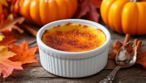 experience the cozy flavors of autumn with our pumpkin crème brûlée - a delightful twist on the classic french dessert. indulge in smooth pumpkin custard topped with a perfectly caramelized sugar crust, perfect for fall gatherings.