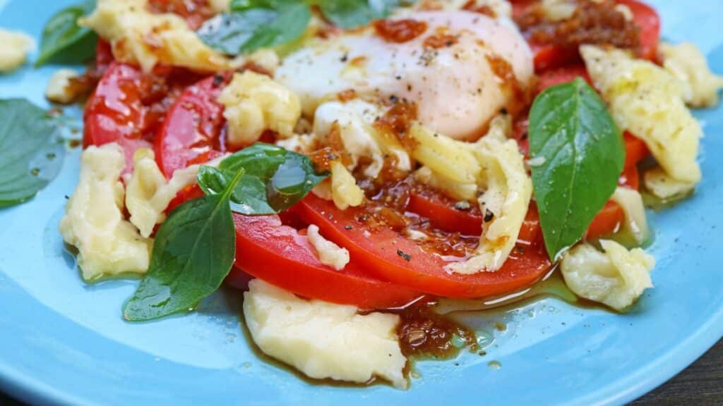 Caprese salad with tomatoes, cheese, and basil