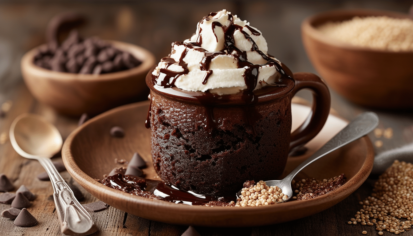 indulge in a deliciously easy quick quinoa chocolate mug cake that's perfect for satisfying your sweet tooth in minutes! this gluten-free treat combines rich chocolate flavor with the health benefits of quinoa for a guilt-free dessert option. ready in just a few minutes, it's the ideal solution for a quick and tasty chocolate fix!