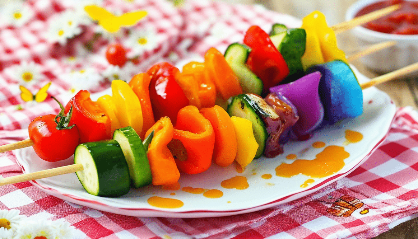 discover the vibrant flavors of our rainbow veggie skewers recipe! perfect for summer barbecues or healthy snacks, these colorful skewers are packed with fresh vegetables and drizzled with a zesty dressing. easy to make and a feast for the eyes, they’re sure to impress at any gathering.