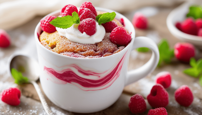 indulge in the delightful flavors of our raspberry ripple mug cake! this quick and easy dessert is perfect for satisfying your sweet cravings in just minutes. enjoy a rich, moist cake with swirls of vibrant raspberry, all made in a single mug. perfect for a cozy night in or a quick treat!
