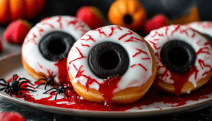 indulge in a thrilling treat with our bloody eyeball donuts recipe! perfectly spooky and delicious, these donuts are decorated to resemble creepy eyeballs dripping with 'blood.' ideal for halloween parties or any fun gathering, delight your guests with this eerie yet enticing dessert!