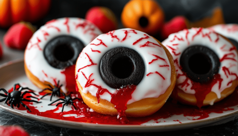 indulge in a thrilling treat with our bloody eyeball donuts recipe! perfectly spooky and delicious, these donuts are decorated to resemble creepy eyeballs dripping with 'blood.' ideal for halloween parties or any fun gathering, delight your guests with this eerie yet enticing dessert!
