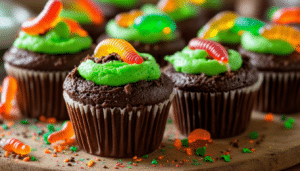 delight in your halloween festivities with our creepy crawly cupcakes! these playful treats are topped with gummy worms for a fun and spooky touch. perfect for parties and family gatherings, these cupcakes are easy to make and sure to impress your guests. get the recipe now and add some creepiness to your dessert table!