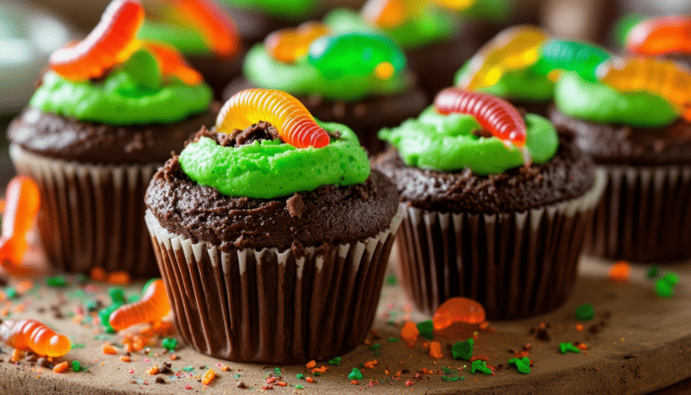 delight in your halloween festivities with our creepy crawly cupcakes! these playful treats are topped with gummy worms for a fun and spooky touch. perfect for parties and family gatherings, these cupcakes are easy to make and sure to impress your guests. get the recipe now and add some creepiness to your dessert table!