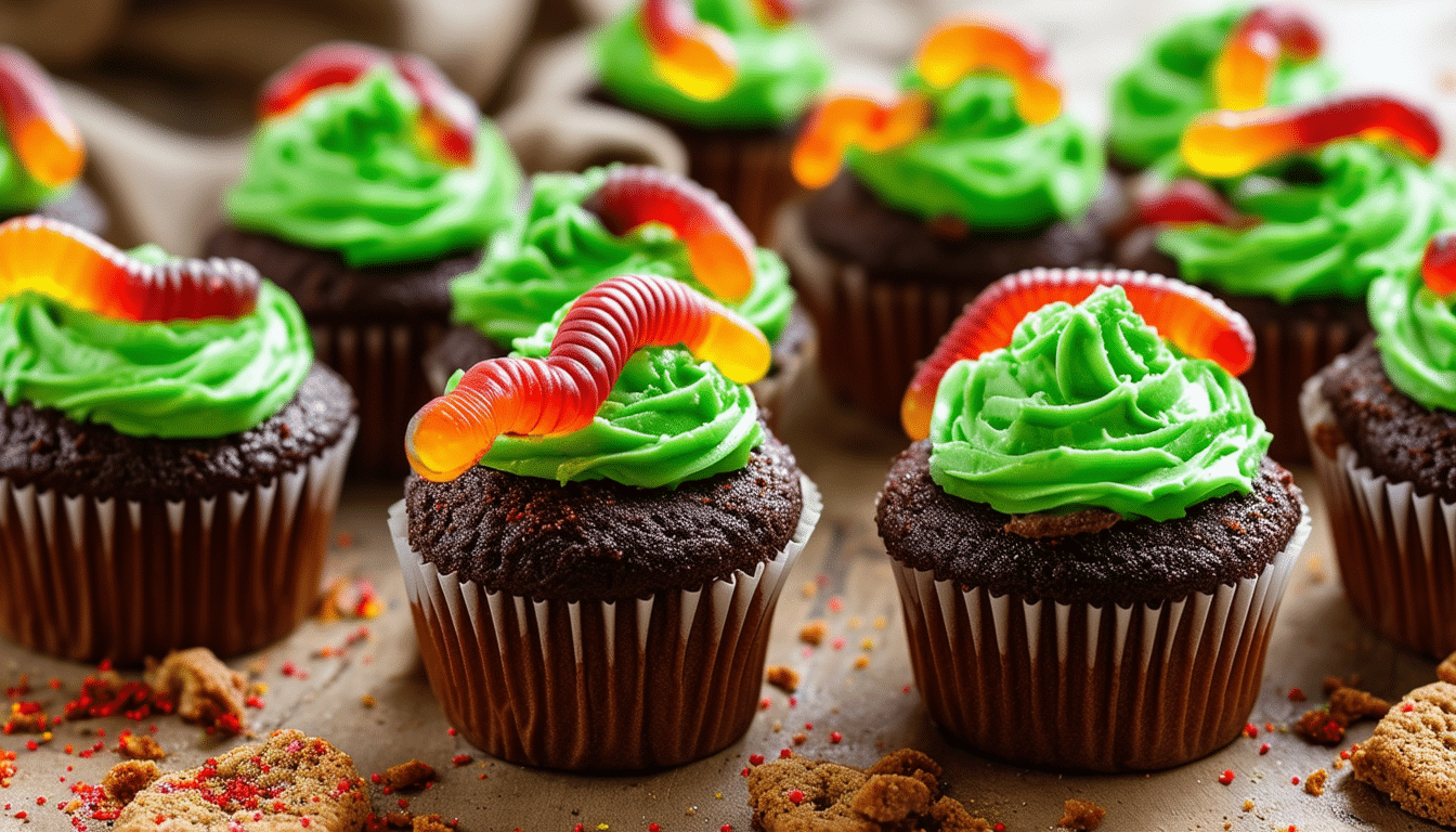 discover the spookiest treat for your halloween party with our creepy crawly cupcakes! these delightful cupcakes are topped with colorful gummy worms, making them a fun and eerie dessert that will thrill your guests. perfect for kids and adults alike, these cupcakes are sure to add a whimsical touch to your festive celebrations!