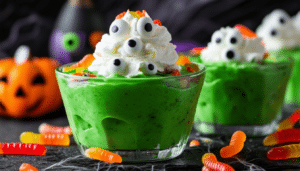 discover the perfect halloween treat with our ghoulish green pudding recipe! these fun and spooky green pudding cups are not only delicious but also an exciting addition to your festive celebrations. easy to make and visually captivating, they are sure to delight both kids and adults alike.