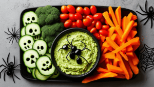 enjoy a spooky and healthy halloween with our delightful veggie platter recipe! perfect for parties, this colorful assortment of fresh vegetables is creatively arranged to capture the spirit of the season while keeping your snacks nutritious. easy to make and fun to serve, it's a hit for both kids and adults alike!