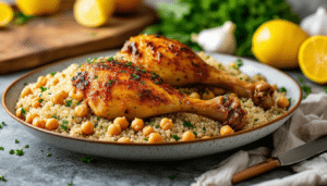 discover an easy and nutritious one-pan meal prep recipe featuring flavorful chicken legs, hearty chickpeas, and protein-packed quinoa. perfect for busy weeknights, this dish is simple to prepare and packed with wholesome ingredients. meal prep made delicious!