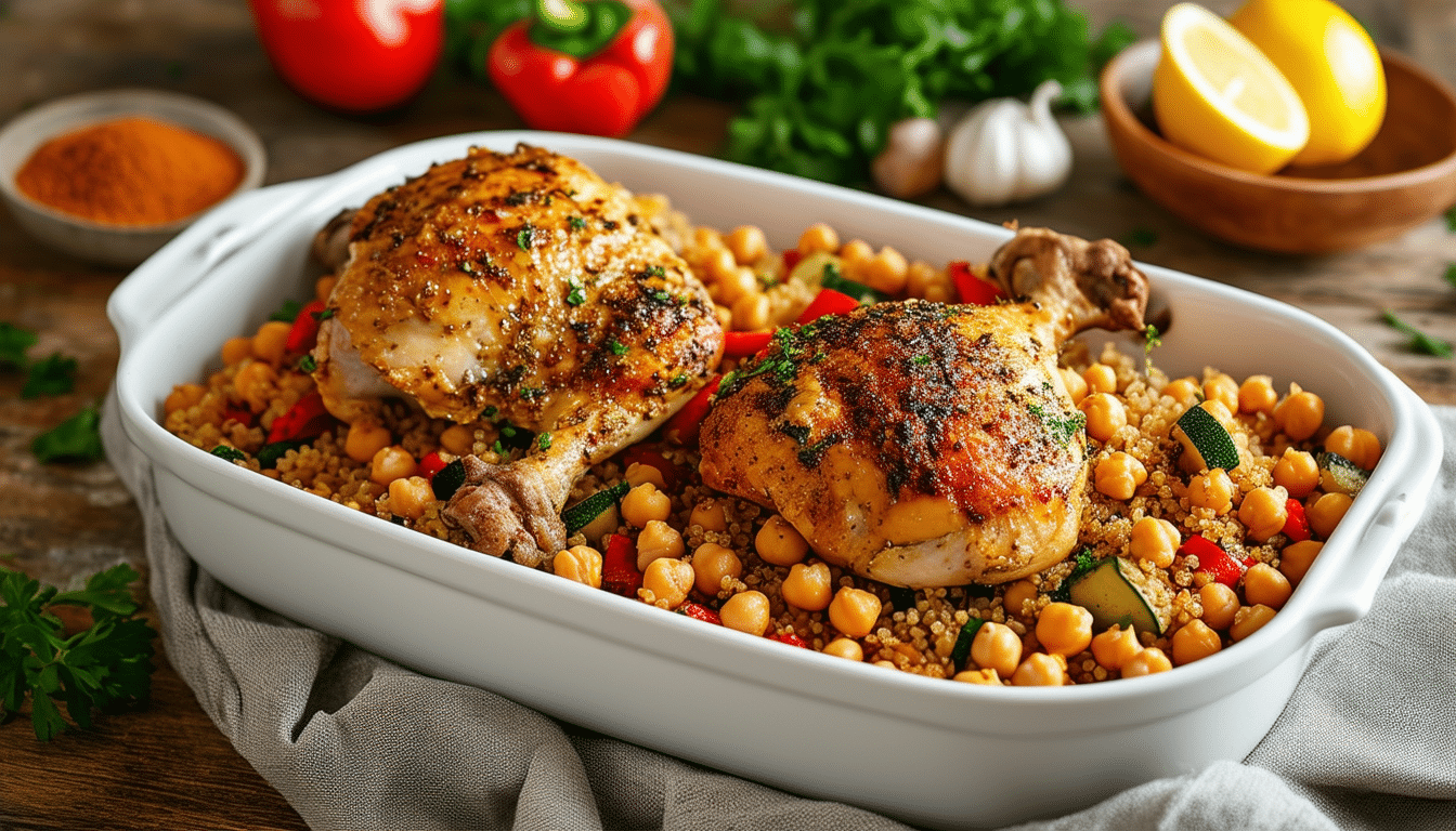discover a delicious and easy one-pan recipe for meal prepping with chicken legs, chickpeas, and quinoa. perfect for busy weeknights, this nutritious dish combines savory flavors and wholesome ingredients, making it an ideal choice for healthy eating on the go!