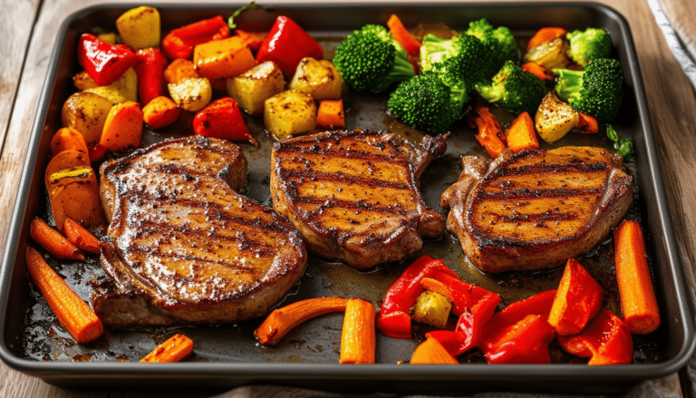 discover a simple and delicious meal prep recipe with our sheet pan pork chops and vegetables. perfect for busy weeknights, this one-pan dish combines juicy pork chops with a colorful array of roasted vegetables, making it a nutritious and flavorful option that saves you time in the kitchen. ideal for meal prepping, it's an easy way to enjoy wholesome meals throughout the week!