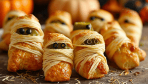 delight in the spooky festivities with our mummy jalapeño poppers! these deliciously spicy jalapeño poppers are creatively wrapped in flaky crescent rolls, transforming them into fun and festive mummies perfect for halloween gatherings. easy to make and packed with flavor, they're sure to be a hit at any celebration!