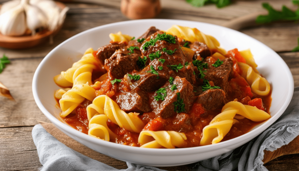 Recipe: One-Pot Beef Goulash – Hungarian goulash with beef, paprika, and noodles