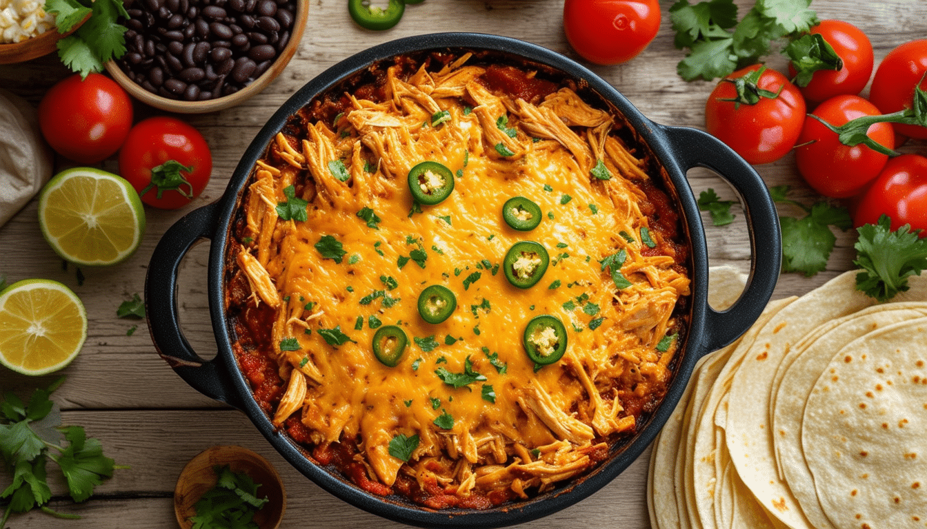 enjoy the delicious flavors of chicken enchiladas in a convenient one-pot chicken enchilada casserole. this easy-to-follow recipe combines tender chicken, zesty enchilada sauce, and cheesy goodness, making it the perfect meal for busy weeknights. discover a hearty dish that simplifies your cooking without sacrificing taste!