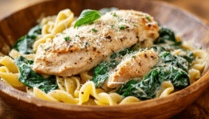 discover the easy and delicious one-pot chicken florentine recipe! this creamy dish combines tender chicken, fresh spinach, and perfectly cooked pasta, all made in a single pot for effortless cooking and clean-up. perfect for a hearty family dinner!