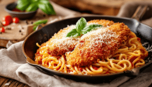 discover the ultimate comfort food with our one-pot chicken parmesan recipe! enjoy tender breaded chicken smothered in rich marinara sauce, perfectly paired with pasta, all cooked in a single pot for easy preparation and cleanup. perfect for a weeknight dinner or a special gathering!