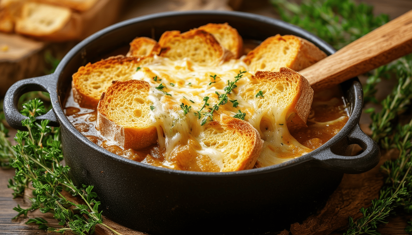 savor the delightful taste of our one-pot french onion soup recipe! this rich and flavorful onion soup, topped with crusty bread and gooey melted cheese, brings comfort and warmth to your table. perfect for chilly evenings, it's easy to make and utterly delicious!
