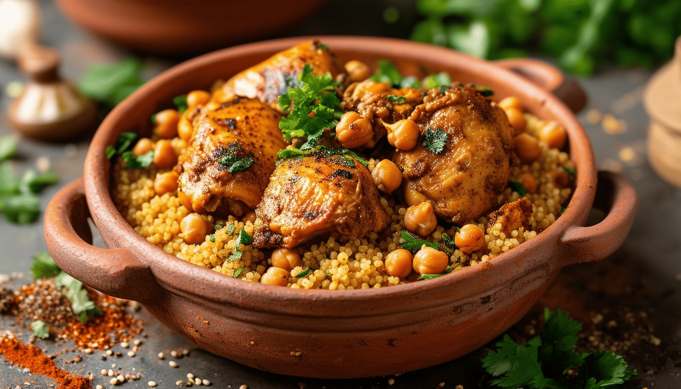 discover the flavors of morocco with our one-pot moroccan chicken recipe. tender spiced chicken, hearty chickpeas, and fluffy couscous come together in a deliciously fragrant dish that's easy to prepare and perfect for weeknight dinners. enjoy a taste of north africa in just one pot!
