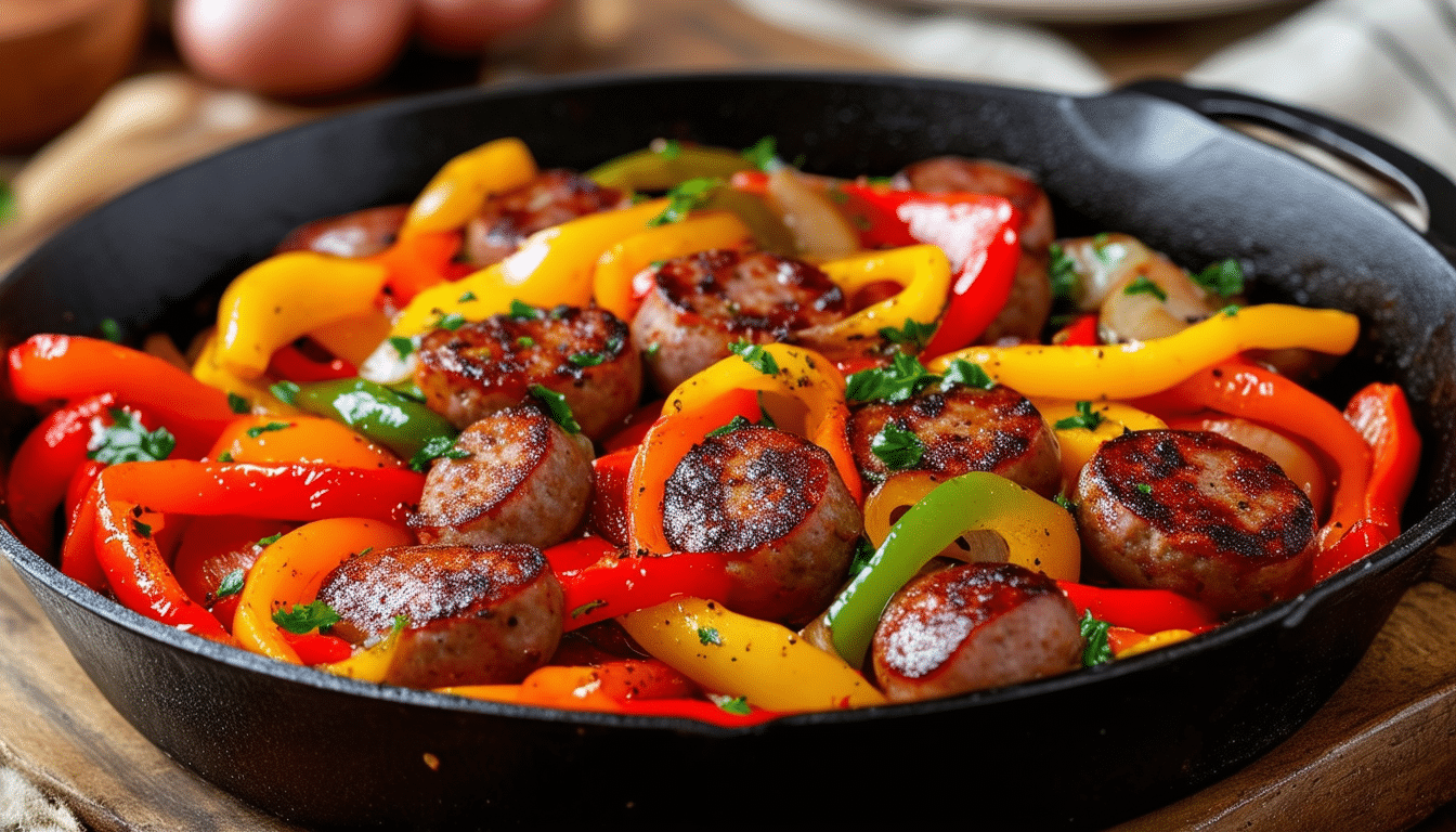 discover the ultimate comfort food with our one-pot sausage and peppers recipe. this easy dish features spicy sausage, vibrant peppers, and savory onions, all cooked together for a flavorful meal that's perfect for busy weeknights!