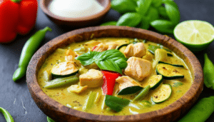 discover the vibrant flavors of our one-pot thai green curry recipe! this spicy thai dish features tender chicken and fresh vegetables, all simmered together in a fragrant coconut curry sauce. perfect for a quick and delicious weeknight dinner that brings the taste of thailand to your table.