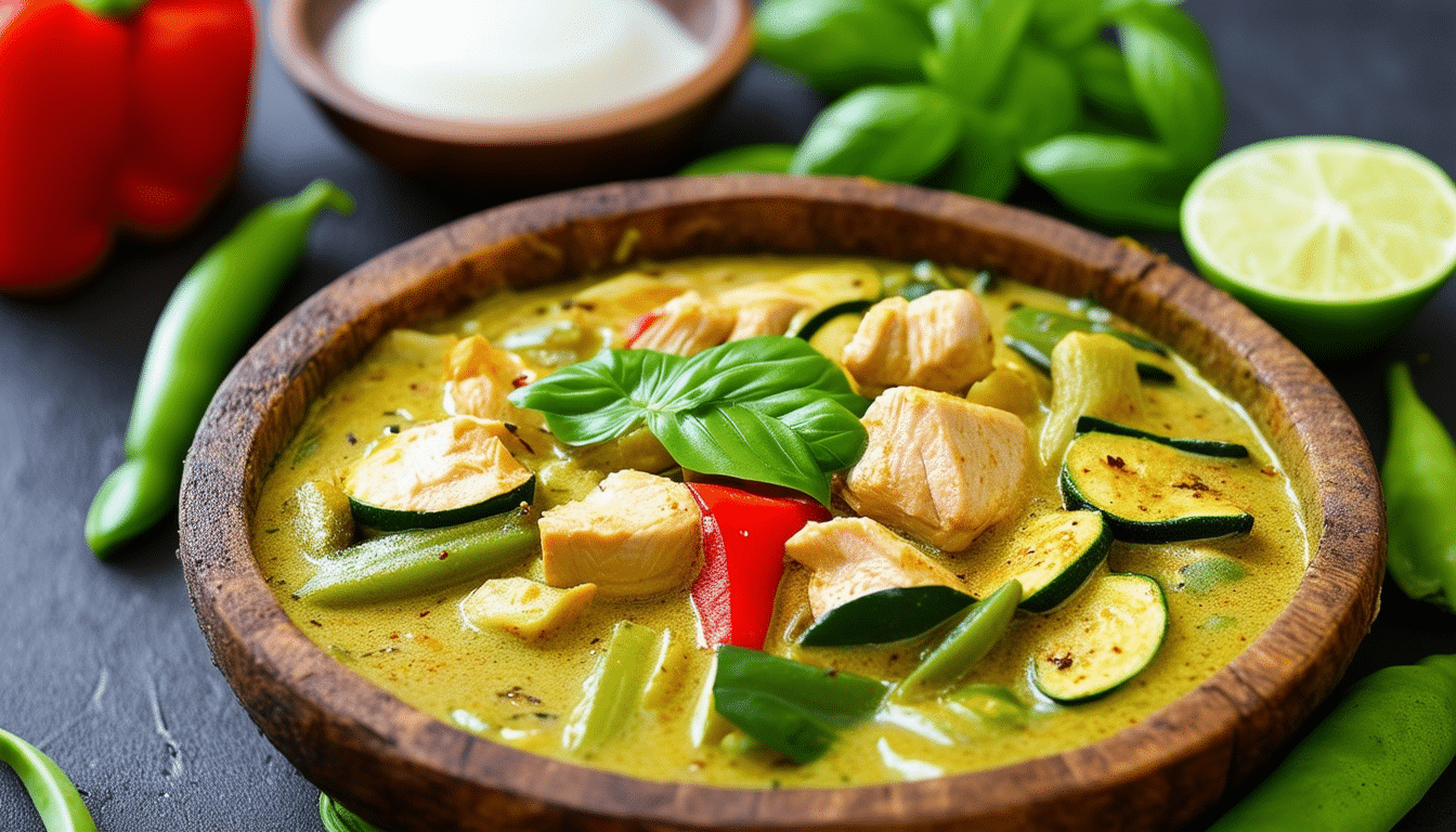 discover the vibrant flavors of our one-pot thai green curry recipe! this spicy thai dish features tender chicken and fresh vegetables, all simmered together in a fragrant coconut curry sauce. perfect for a quick and delicious weeknight dinner that brings the taste of thailand to your table.