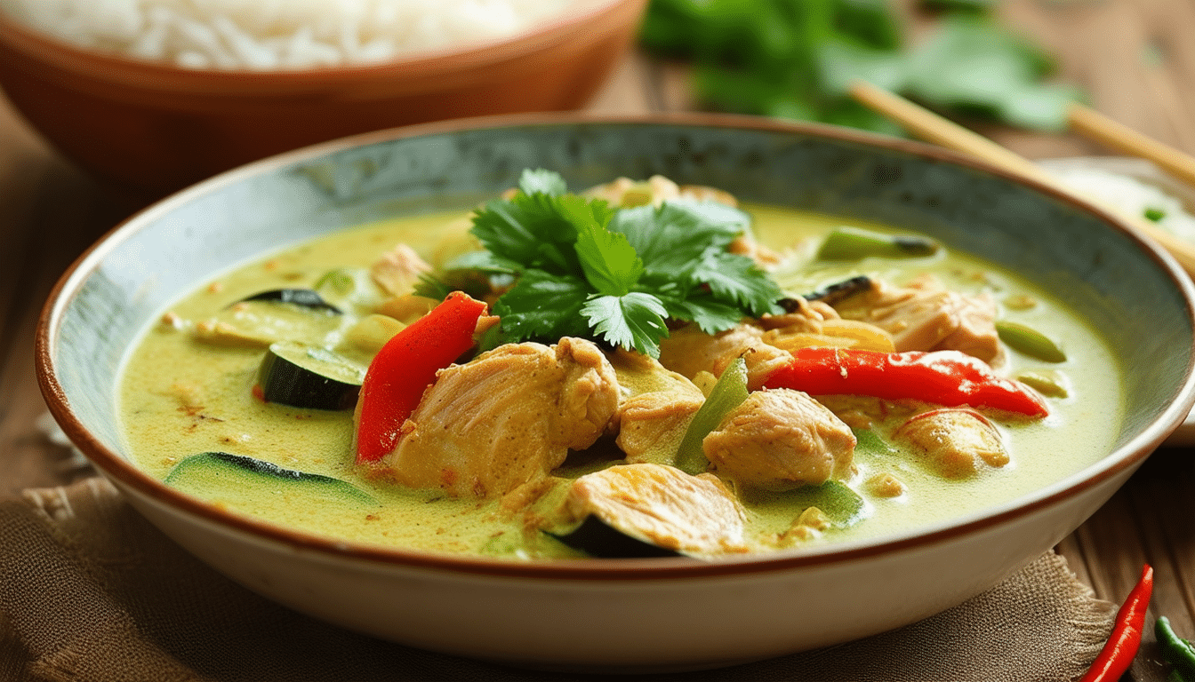 discover the delicious simplicity of our one-pot thai green curry recipe. this spicy thai dish combines tender chicken and fresh vegetables in a rich, aromatic curry sauce, perfect for a quick and satisfying meal. easy to prepare and packed with flavor, it's an ideal choice for any curry lover!