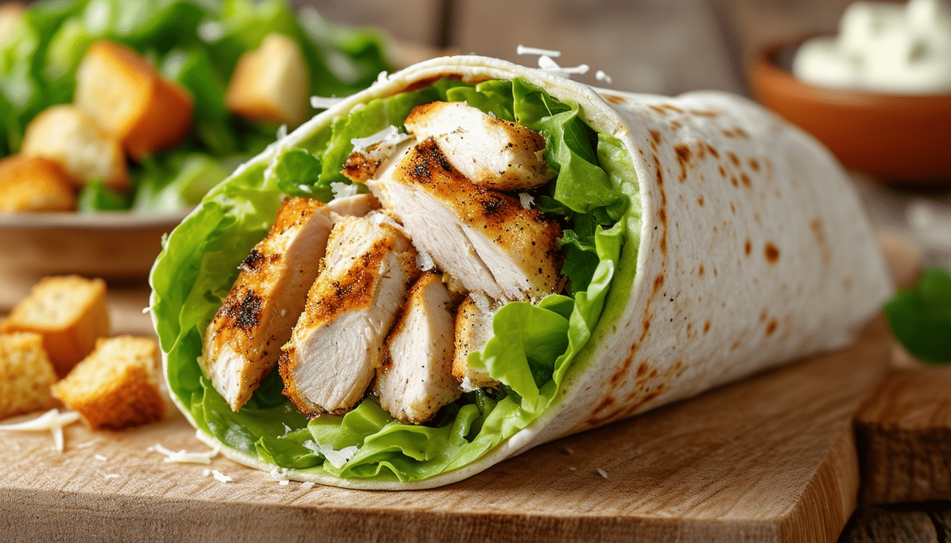 discover the perfect quick meal with our chicken caesar wraps recipe! savory chicken, crisp lettuce, and creamy caesar dressing come together in a delicious and easy-to-make wrap that’s perfect for lunch or a light dinner.