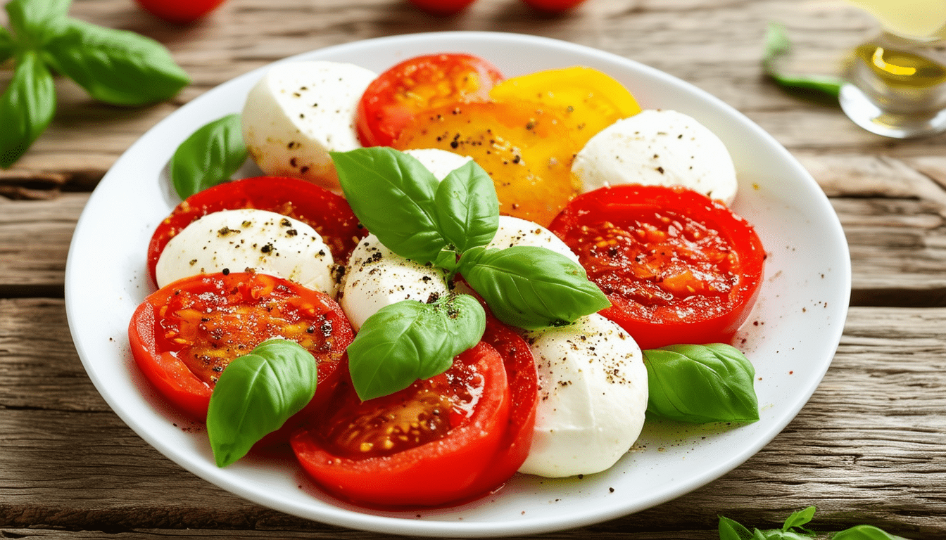 enjoy a refreshing and easy-to-make caprese salad with ripe tomatoes, creamy mozzarella, and fragrant basil. perfect for a light meal or a side dish, this recipe combines fresh ingredients for a delightful taste of italy.