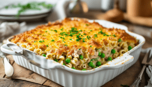 discover the ease of making a delicious simple tuna casserole. this creamy dish combines tender noodles, savory tuna, and sweet peas for a comforting meal perfect for any night. quick and satisfying, it's a family favorite that will have everyone asking for seconds!