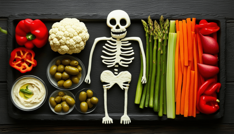 discover a fun and healthy twist on the classic veggie tray with our skeleton veggie tray recipe! perfectly arranged to resemble a skeleton, this creative platter is a playful addition to your halloween festivities, offering a variety of fresh vegetables that are both nutritious and visually appealing. delight your guests with this spooky yet healthy treat!