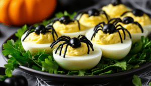 delight your guests with our spooky spider deviled eggs recipe! these eye-catching deviled eggs are perfect for halloween parties, featuring creative spider decorations that add a fun twist to a classic dish. easy to make and sure to impress, these deviled eggs will be the highlight of your spooky spread!