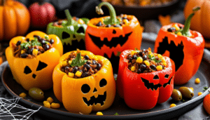 discover a fun and eerie twist on classic stuffed peppers with our spooky stuffed peppers recipe! perfect for halloween, these bell peppers are filled with delicious ingredients that will delight your guests and add a festive touch to your spooky celebrations.