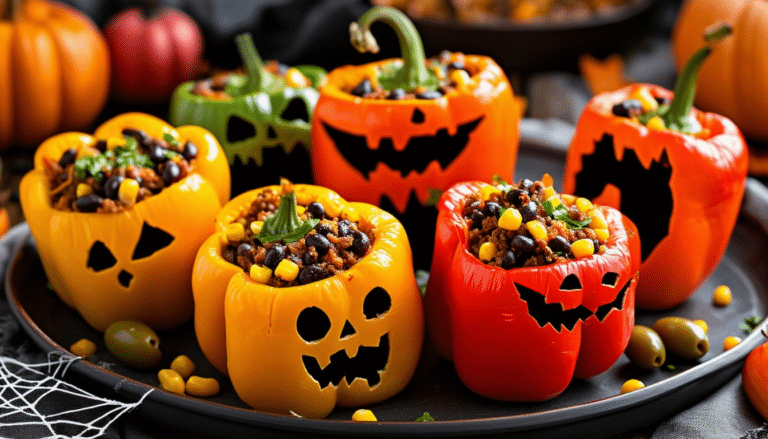 discover a fun and eerie twist on classic stuffed peppers with our spooky stuffed peppers recipe! perfect for halloween, these bell peppers are filled with delicious ingredients that will delight your guests and add a festive touch to your spooky celebrations.