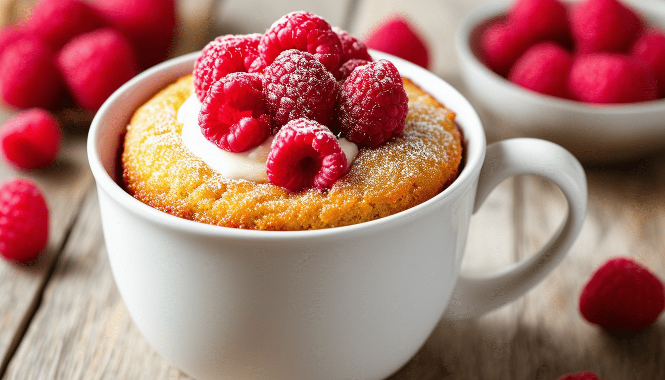 indulge in the delightful fusion of rich ricotta and fresh raspberries with this easy mug cake recipe. perfect for a quick dessert, it's moist, flavorful, and ready in minutes!